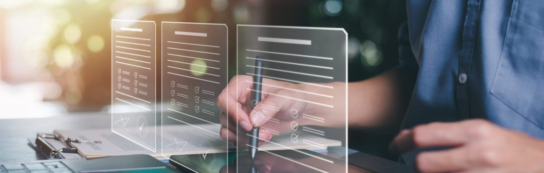 a man reviewing and managing business documents and agreements online,signing a business contract approval of contract documents confirmation or warranty certificate,employment idea, project review